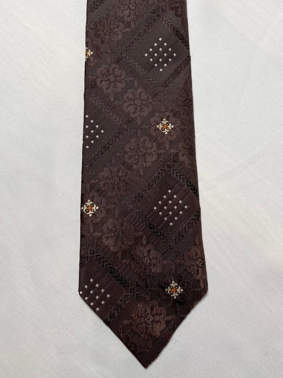 70s Brown Square Geometric Pattern Vintage Necktie - image 2