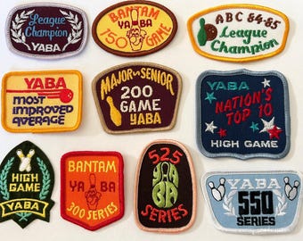 Lotto di 10 toppe vintage della Youth American Bowling Association degli anni '80 (YABA).