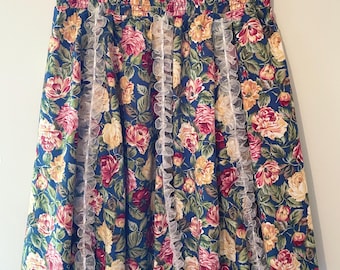 Gonna a ruota vintage con volant e tasche, stile anni '90, floreale - Taglia S/M