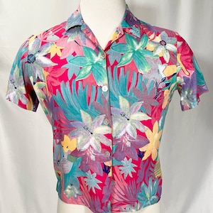 90s Hawaiian Floral Shirt Vintage Hawaiian Shirt Button Down Shirt Pearlescent Buttons Size L
