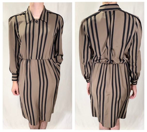 80s Albert Nipon Striped Long Sleeve Dress with P… - image 6