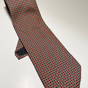 80s Brooks Brothers Makers Tie 100% Silk Red Blue Gold Chain Link Pattern Vintage Brooks Necktie