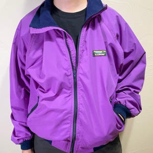 90s LL Bean Coat Purple Vintage Bomber Jacket Nylon Windbreaker Men&#39;s Size L Women&#39;s XL