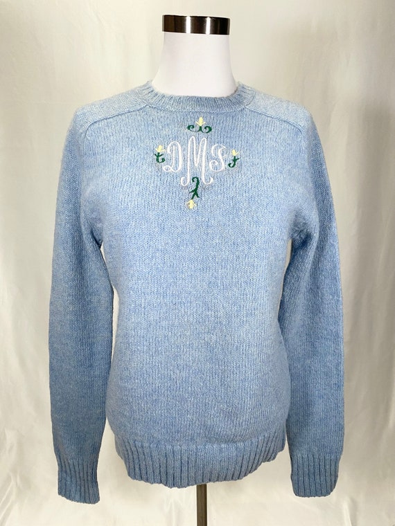 60s Aston Pastel Blue 100% Shetland Wool Sweater … - image 1