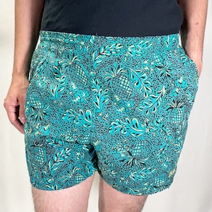 Jaren 90 bloemenzwembroek / boardshort / zwemshort met zakken groen zwart gebloemd - maat S/M