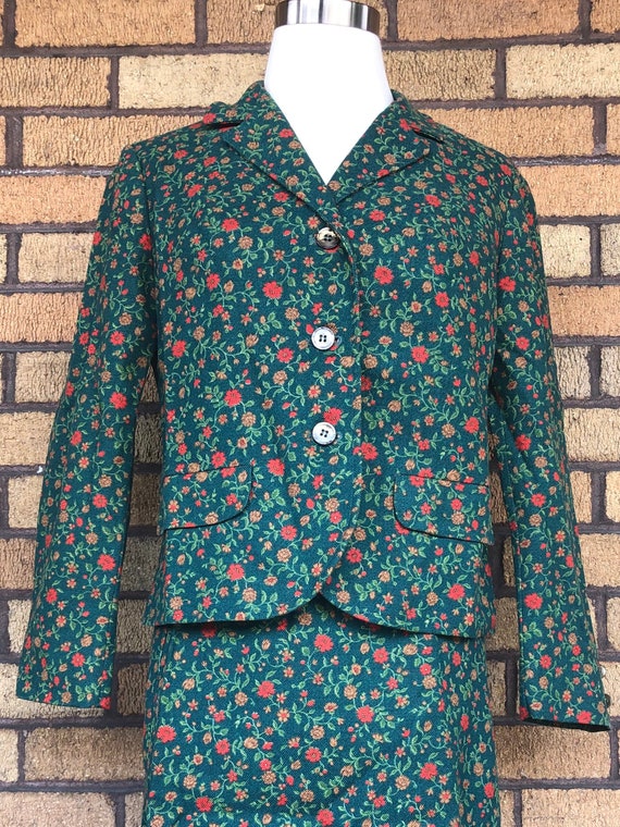 Vintage Floral Skirt Suit Two Piece Set - Retro 70