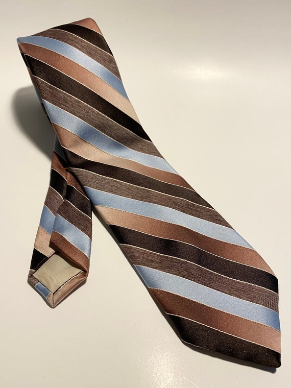 80s Brown Striped Vintage Necktie - Retro Blue Str