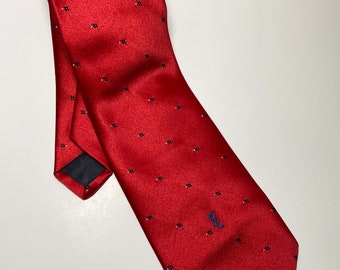 80s Yves Saint Laurent Dotted Silk Necktie - Red Patterned Vintage YSL Designer Tie