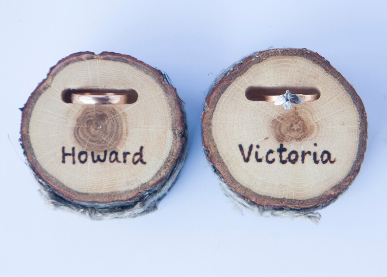 2 wedding ring pillows for HERS and HIS ring holder ring bearer pillow rustic ring box rustic wedding decor personalized ring pillow.