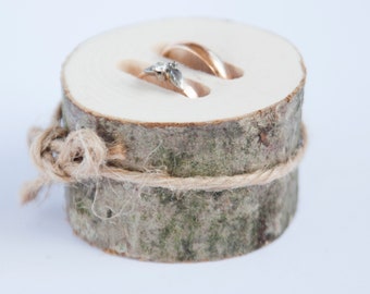 Rustieke ring aan toonder kussen, bruiloft hout segment, rustieke ring vak, berk bruiloft decoratie, houten bruiloft decor, ring kussen alternatief,