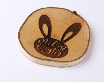 Rustic wood Easter coaster, Easter table decor, wooden, Easter decoration, My first Easter!