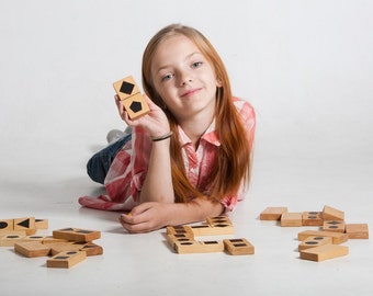 Geometric shape dominoes, eco friendly toy, kids wooden toys, waldorf toy, educational game, back to school