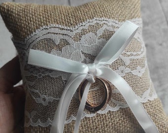 Rustic ring bearer pillow,  rustic wedding pillow,  burlap pillow , ring cushion