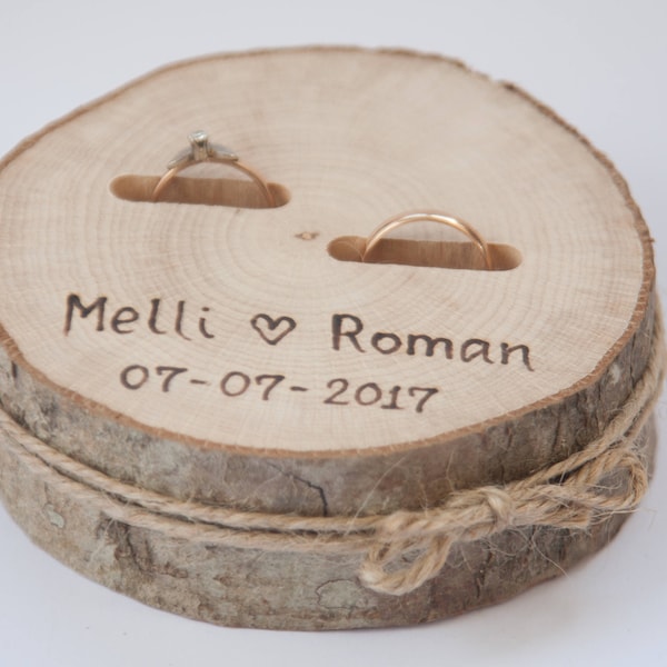 Rustic ring bearer pillow,  wedding wood slice, rustic ring box,  birch wedding decoration, wood wedding decor, ring pillow alternative,