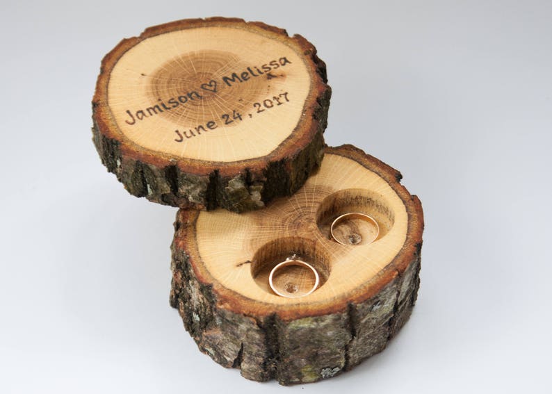 Ring doos rustiek, ring houder, ring drager kussen, rustieke bruiloft decoratie, houten decor voor bos bruiloft, ring kussen alternatief afbeelding 1