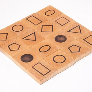 Wooden Memory Game, Mathematical Game, Geometric Symbols, Educational Game, handmade wooden toy, waldorf toy image 1