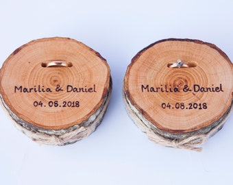 2 wedding ring pillows for HERS and HIS  , rustic wedding decor, ring bearer pillow, ring holder, rustic ring box. personalized ring pillow.