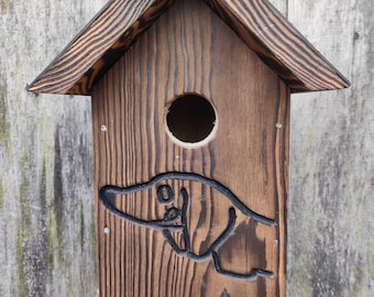 Solid wood birchouse, nest box, garden decor