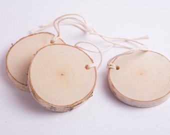 5 name tags slices, birch slices, christmas tags slices, rustic wedding decor, slices with hole