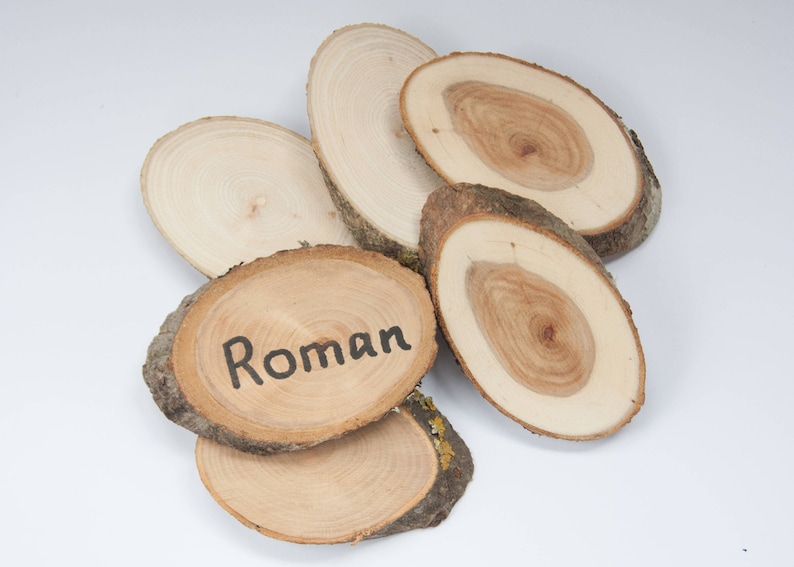 rustic place cards wooden place cards. rustic wedding decor Set of 20 wooden slices wedding favors oval tags slices place settings