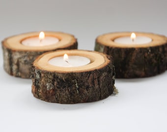 15 rustic candle holders, tea light holder, oak candleholders, rustic wedding decor, log holder, wedding favors, christmas decor