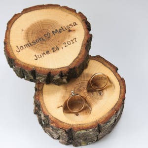 Ring doos rustiek, ring houder, ring drager kussen, rustieke bruiloft decoratie, houten decor voor bos bruiloft, ring kussen alternatief afbeelding 2
