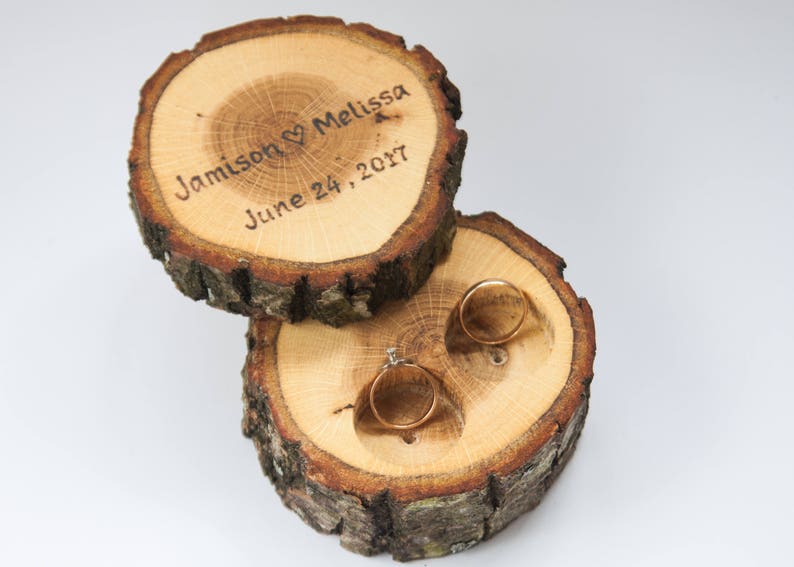 Ring doos rustiek, ring houder, ring drager kussen, rustieke bruiloft decoratie, houten decor voor bos bruiloft, ring kussen alternatief afbeelding 2