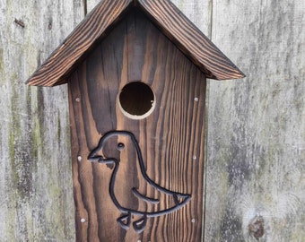 Solid wood birchouse, nest box, garden decor