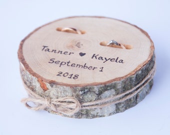 Wedding ring pillow, rustic wedding decor, ring bearer pillow, wooden ring holder, rustic ring box. personalized ring pillow.