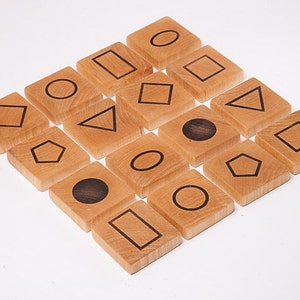 Wooden Memory Game, Mathematical Game, Geometric Symbols, Educational Game, handmade wooden toy, waldorf toy image 2