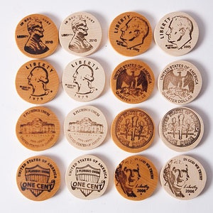 Wooden money coins, play money, American cents, math game, wooden toys, eco friendly toys. image 4