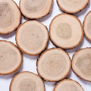 25 oak wood slices 3&quot;- 4&quot; , rustic wedding decors, wood slice with bark, tag slices, woodland wedding decors, wood discs for craft