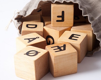 Norwegian or Danish Alphabet blocks, blocks with letters, wooden building blocks, eco fiendly toy