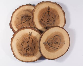 Set de 10 posavasos de boda 3"1/2-5", rodajas de madera, posavasos de bebidas de madera, posavasos de boda rústicos, decoración del hogar, rodajas de madera de roble, losas de madera