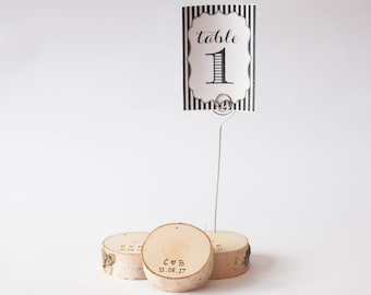 20 personalized rustic wedding table number holder with wire, place card holder, birch wedding table decor,  wedding centerpiece