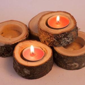 Set of 5 wedding candle holders, tea light holder, oak candleholders, rustic wedding decor, log holder, wedding favors, christmas decor