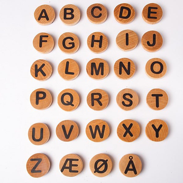 Norwegian or Danish Letter Magnets, montessori alphabet magnets, children wooden toys, waldorf , educational game, kids christmas gift.