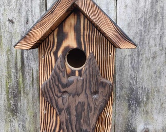 Solid wood birchouse, nest box, garden decor