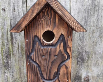 Solid wood birchouse, nest box, garden decor