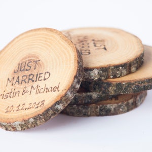 10 oak wood coasters 3 4 , rustic wedding decors, wedding coasters, rustic wedding favors, JUST MARRIED coasters image 4