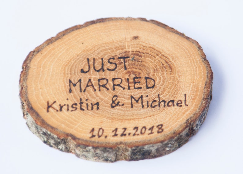 10 oak wood coasters 3 4 , rustic wedding decors, wedding coasters, rustic wedding favors, JUST MARRIED coasters image 1