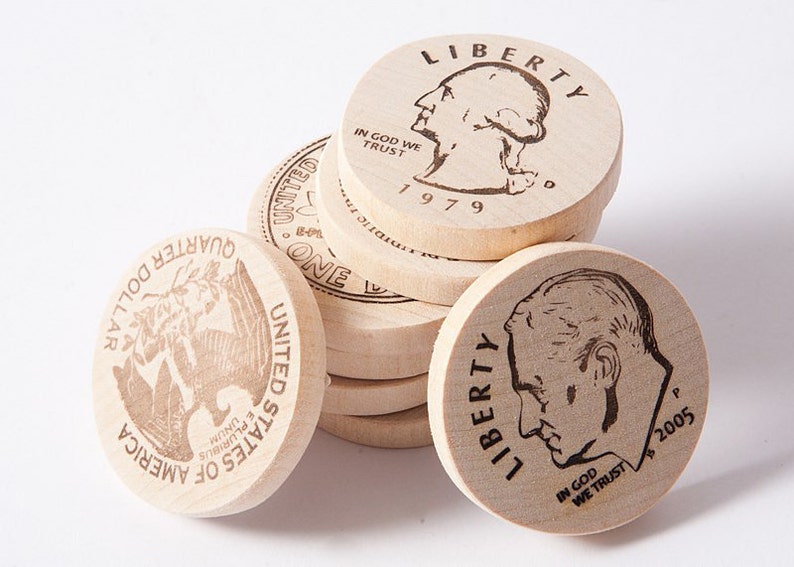 Wooden money coins, play money, American cents, math game, wooden toys, eco friendly toys. image 1