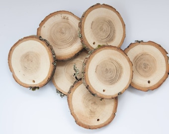 60 rodajas de etiquetas de nombres, rodajas de roble, rodajas de etiquetas navideñas, decoración rústica para bodas, rodajas con agujero