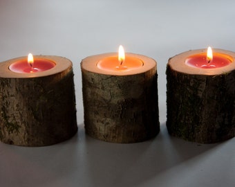 3 porta velas rústico, sostenedor ligero del té, pieza central de boda woodland, decoración de boda rústica, decoración para el hogar, país boda, decoración de la Navidad