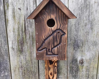 Solid wood birchouse, nest box, garden decor