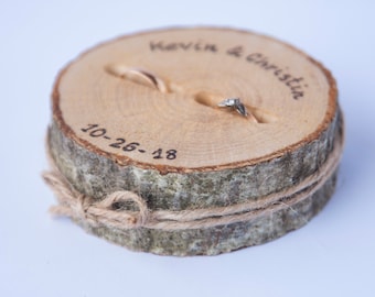Wooden ring pillow, rustic ring holder