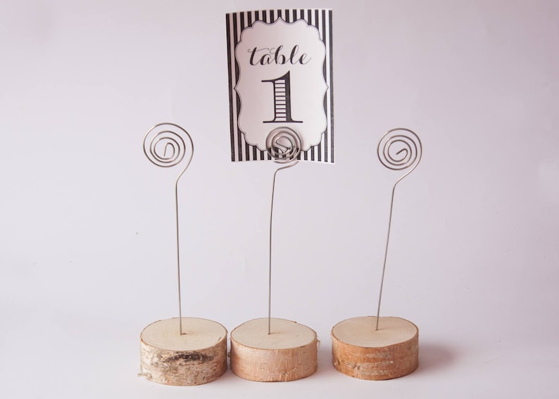 10 rustic wedding table number holder with wire, place card holder, birch wedding table decor, wedding centerpiece image 1
