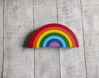 Wooden rainbow montessori stacking game child nursery decor biulding blocks educational toy arch stacker