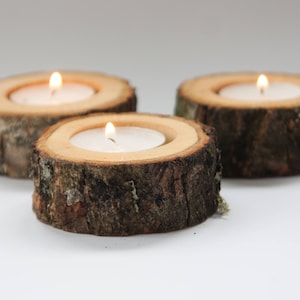Set of 5 wedding candle holders, tea light holder, oak candleholders, rustic wedding decor, log holder, wedding favors, christmas decor