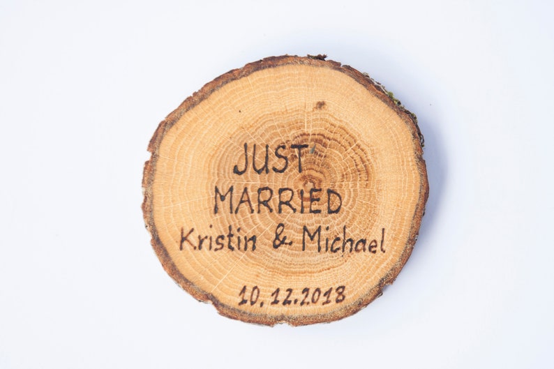 10 oak wood coasters 3 4 , rustic wedding decors, wedding coasters, rustic wedding favors, JUST MARRIED coasters image 2